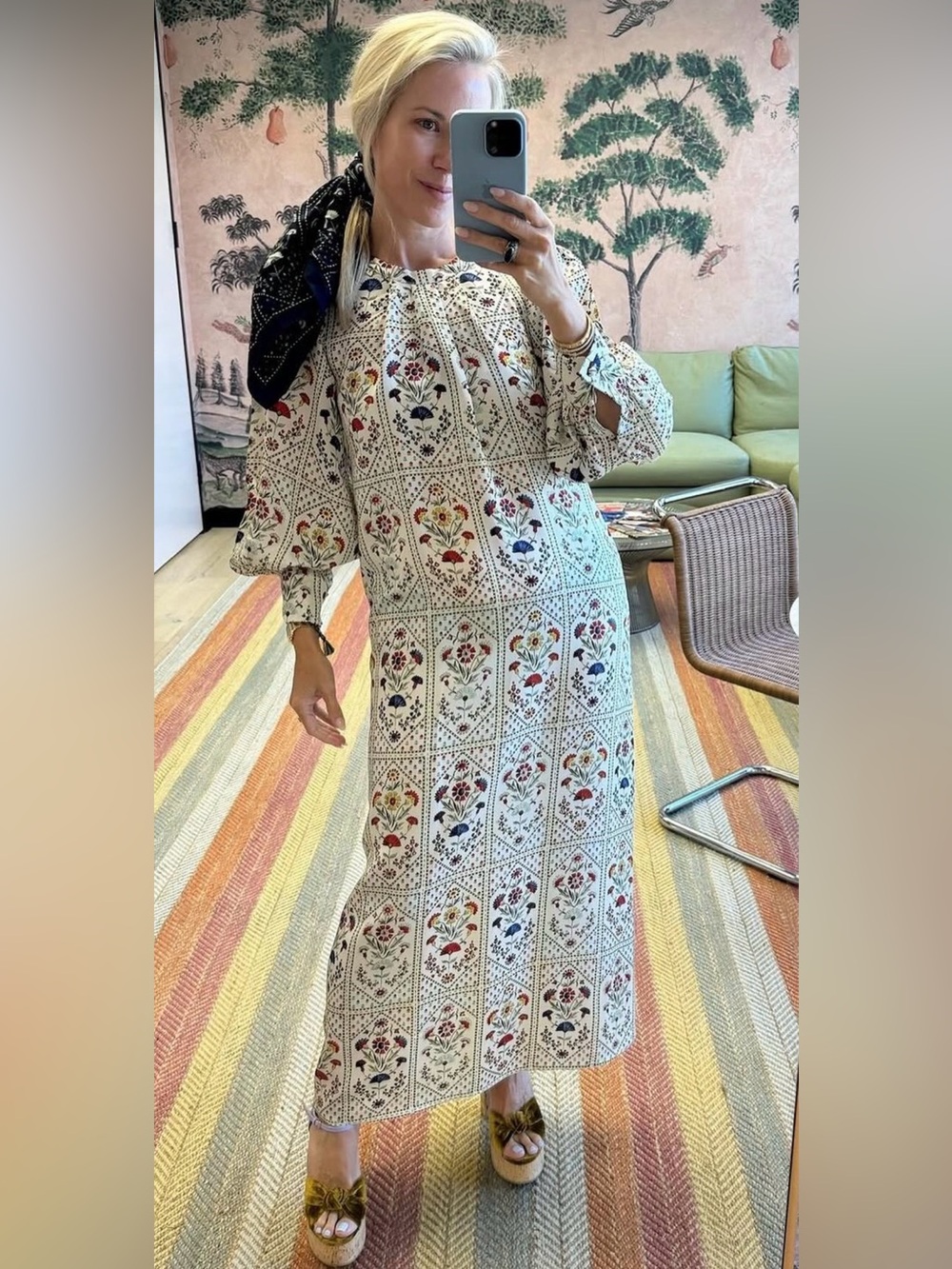 HUNTER BELL Cream Maxi Dress with Red and Blue Floral Print